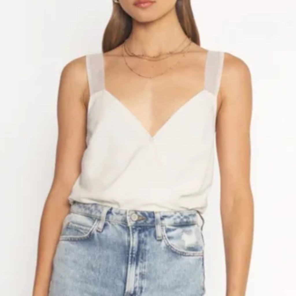 New 4si3nna Kat White Ivory Contrast Straps Bodysuit - Size Large